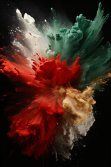 Wall Mural - green, white and red powder exploding
