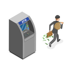 Wall Mural - 3D Isometric Flat  Conceptual Illustration of ATM Fraud, Cyber Threats