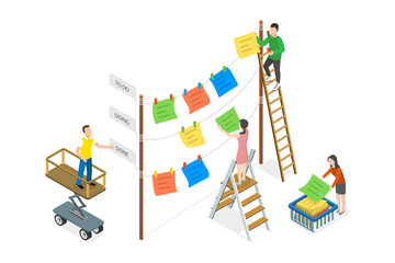 Wall Mural - 3d isometric flat conceptual illustration of kanban board, project workflow and management
