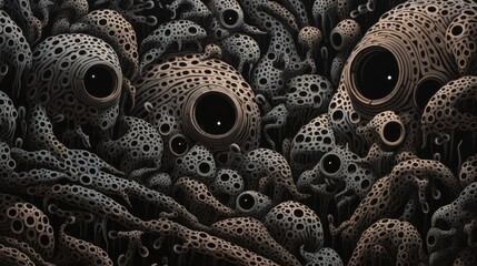 Wall Mural - A painting of a bunch of black and white tentacles, AI