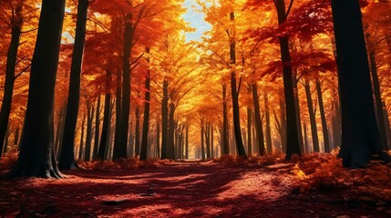 Canvas Print - a forest of trees with orange leaves