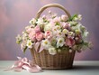 © monsifdx - Unveiling the Beauty of Spring: An Elegant Basket Filled with Blossoms Generative AI