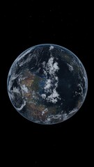 Wall Mural - Terran exoplanet for human life. Habitable planet isolated on a black space background. 3D illustration concept with water and greenery, space exploration discovery of exoplanets and search for life.