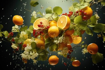 Wall Mural - Appetizing fresh background on the theme of healthy fruits