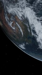 Wall Mural - Terran exoplanet for human life. Habitable planet isolated on a black space background. 3D animation concept with water and greenery, space exploration discovery of exoplanets and the search for life.