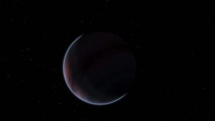 Wall Mural - Giant gas planet in deep dark outer space. 3D animation and artistic concept of big Jupiter-like alien exoplanet. Space exploration and planetary science discovery of inhabitable extrasolar gas planet