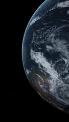 Wall Mural - Terran exoplanet for human life. Habitable planet isolated on a black space background. 3D animation concept with water and greenery, space exploration discovery of exoplanets and the search for life.