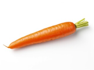 Carrot with fresh green leaves, vibrant orange color, and a smooth texture, isolated on a white background. Perfect for healthy lifestyle themes, culinary uses, and representing organic