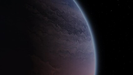 Wall Mural - Giant gas planet in deep dark outer space. 3D animation and artistic concept of big Jupiter-like alien exoplanet. Space exploration and planetary science discovery of inhabitable extrasolar gas planet