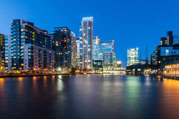 Sticker - View of Canary Wharf fiancial district from Docklands in Isle of Dogs, London