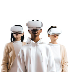 People wear virtual reality headset in transparent background