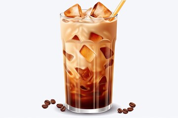 Wall Mural - Iced coffee in cup isolated on white background
