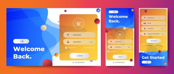 Wall Mural - set of sign up and sign in forms. blue gradient. mobile registration and login forms page. professio