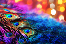 Detailed Colorful Beautiful Peacock Tail ,Bright Colorful Feathers, Peacock Feather Pattern. Bright Background