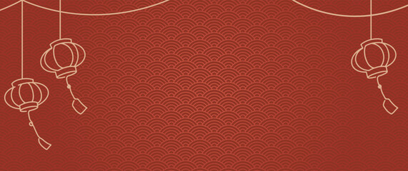 Wall Mural - red and gold chinese background. wave lantern ornament.