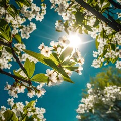  Immerse yourself in a spring wind scene  of leaves and blossoms in motion