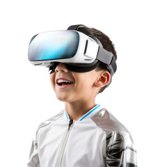 Wall Mural - Kid wear headset to experience virtual reality transparent background