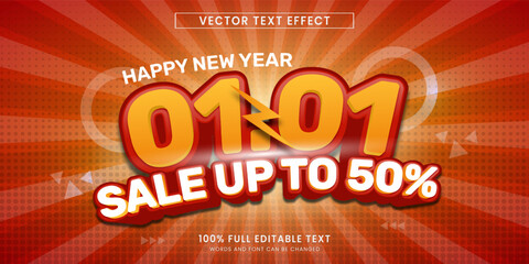 Wall Mural - vector design editable text effect, happy new year 0101 sale text fun style promotion template