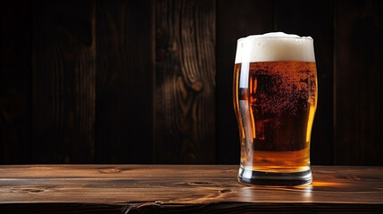 Sticker - glass of beer on wooden table