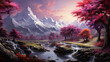 Beautiful fantasy landscape, Bright color. Generative Ai