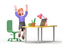 3D Illustration Of Smiling European Businesswoman Ellen Happy In The Office.successful Concept. Flat Cartoon Character.3D Rendering On White Background.
