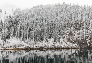 Wall Mural - mountain landscape of Lake Kaindy in the Kungei Alatau gorge, it is called the “sunken forest”, Kazakhstan