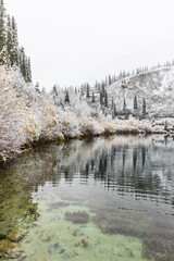 Wall Mural - mountain landscape of Lake Kaindy in the Kungei Alatau gorge, it is called the “sunken forest”, Kazakhstan