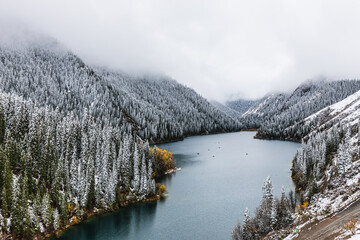 Wall Mural - mountain landscape of the Kolsai lakes - a system of three lakes in the northern Tien Shan, in the Kolsai gorge, Kazakhstan