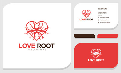 Wall Mural - Creative abstract root of life with heart combination on logo and business card design template