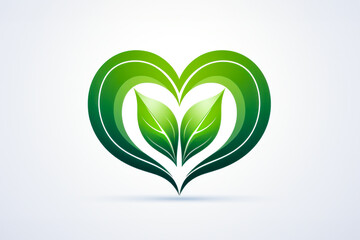 stylized heart composed of two green leaves with a gradient effect, embodying the concept of ecology