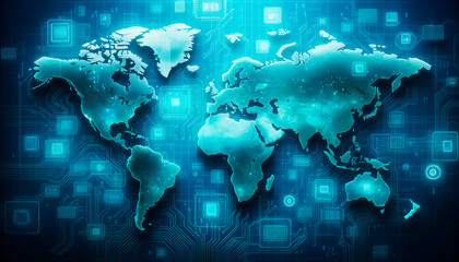 Poster - Interactive digital map showcasing global data networks. Cybersecurity concept. Generative AI