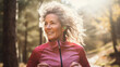 © Keitma - Portrait of a middle aged woman running in the wilderness with sun through the nature and leaves