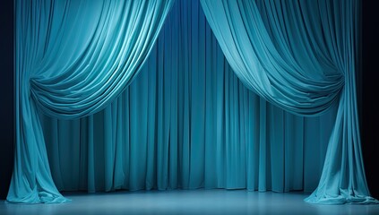 Wall Mural - Blue velvet curtain opening screen. Elegance in performance. Theater curtain. Big stage entrance. Opera house