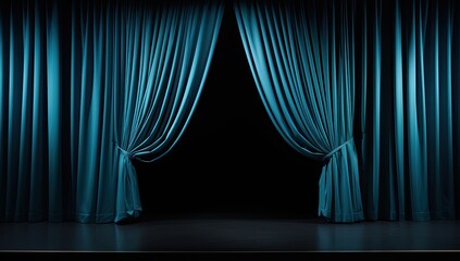 Wall Mural - Blue velvet curtain opening screen. Elegance in performance. Theater curtain. Big stage entrance. Opera house