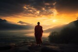 Fototapeta  - tibetan monk at sunset image created with ai, Generative AI 
