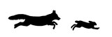 Fototapeta  - The silhouettes running fox and hare.
