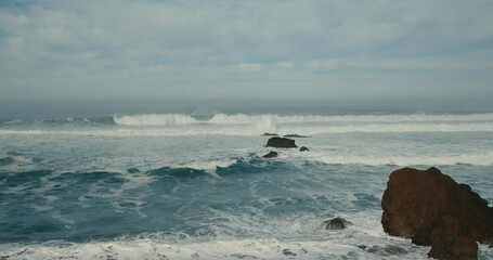 Poster - California coastline with waves crashing on shore 