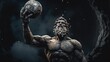 a marble statue of a mighty Greek god carrying a globe