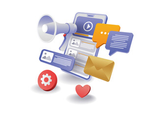 Wall Mural - Technology marketing smartphone multimedia campaign illustration concept