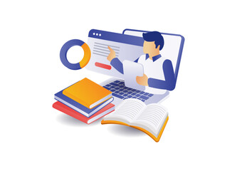 Wall Mural - Infographic illustration concept of teacher teaching online