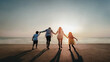 © Garun Studios - Happy Asian family consisting of father, mother, Son and daughter having fun playing on the beach.