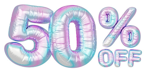 Wall Mural - Holographic balloon 3d text. Typography. 3D illustration. 50% Off.