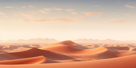 Wall Mural - landscape of a hot desert with sand dunes, evening light