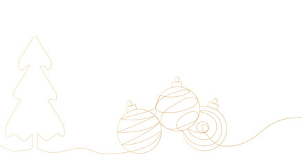 Wall Mural - New Year's Christmas background with Christmas balls in a minimalist style of one line, golden color. Hand drawing. For printing, greetings, decor, festive mood