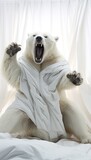 Fototapeta  - biały miś w pościeli, polarny niedźwiedź w pościeli