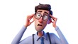 3d cartoon of confused businessman with glasses