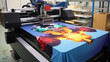 Innovation shirt and textile printer machine. Printshop interior.