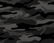 Full seamless gray military camouflage texture pattern vector. Black white textile fabric print. Army camo background.