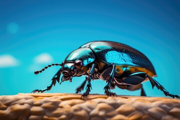 Poster - A close up of a beetle on a rock. Generative AI.