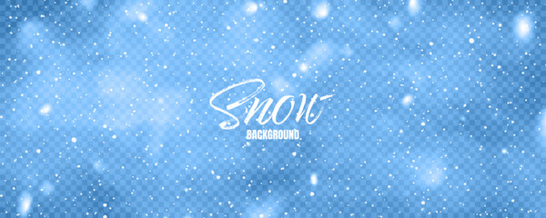 Aufkleber - Realistic falling snow with snowflakes. Colorful winter background for Christmas or New Year card. Frost storm effect. Vector illustration